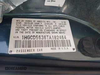 1996 Honda Accord LX with VIN 1HGCD5636TA182464, listed as a IAAI auction lot 41867521 with 191,832 mi miles and . Bid and sale history available at carsss.com. Image 9.