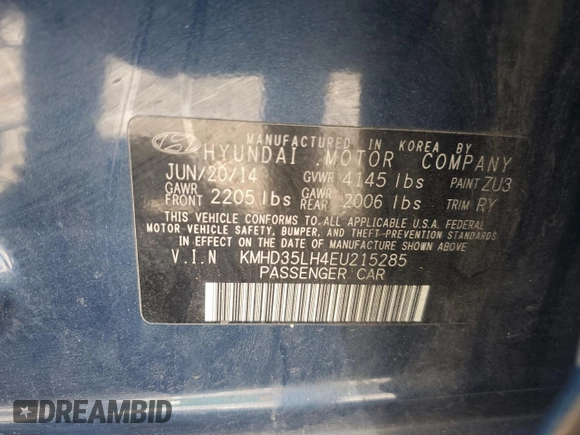 2014 Hyundai Elantra GT with VIN KMHD35LH4EU215285, listed as a Copart auction lot 69930014 with 0 mi miles and Salvage Title. Bid and sale history available at carsss.com. Image 14.