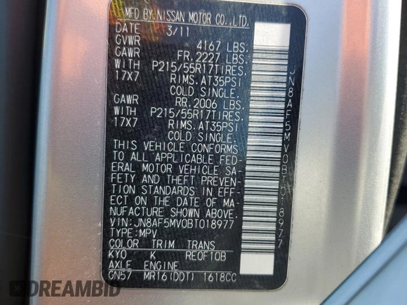 2011 Nissan Juke SV with VIN JN8AF5MV0BT018977, listed as a Copart auction lot 48322355 with 179,557 mi miles and Salvage Title. Bid and sale history available at carsss.com. Image 15.