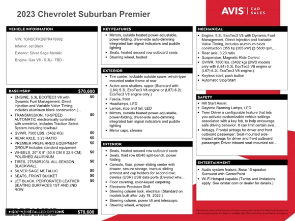 2023 Chevrolet Suburban Premier with VIN 1GNSCFKD8PR476982, listed as a Copart auction lot 46485075 with 47,447 mi miles and Salvage Title. Bid and sale history available at carsss.com. Image 13.