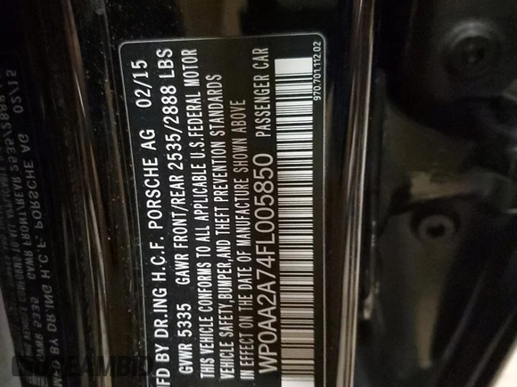 2015 Porsche Panamera 4 with VIN WP0AA2A74FL005850, listed as a Copart auction lot 52000275 with 72,641 mi miles and Clean Title. Bid and sale history available at DreamBid. Image 12.