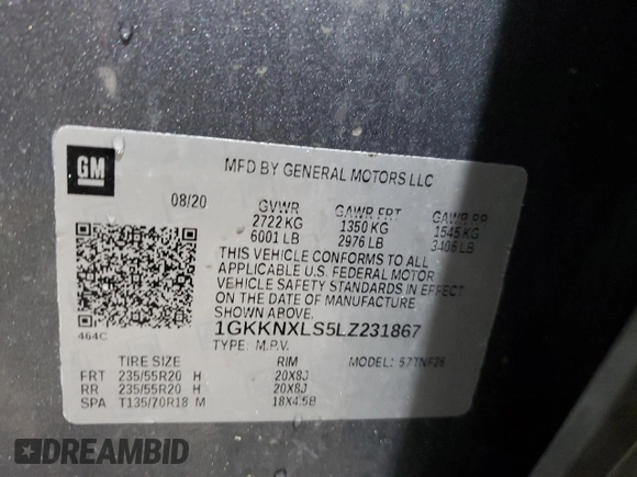 2020 GMC Acadia Denali с VIN 1GKKNXLS5LZ231867, выставлен на аукционе Copart как лот 52184685 с пробегом 89 882 миль миль и Списание • Salvage title. История ставок и продаж доступна на DreamBid. Изображение 13.