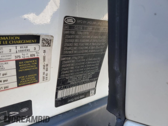 2019 Land Rover Range Rover Sport HSE Dynamic with VIN SALWV2SV5KA850180, listed as a Copart auction lot 73133364 with 75,678 mi miles and Salvage Title. Bid and sale history available at carsss.com. Image 14.