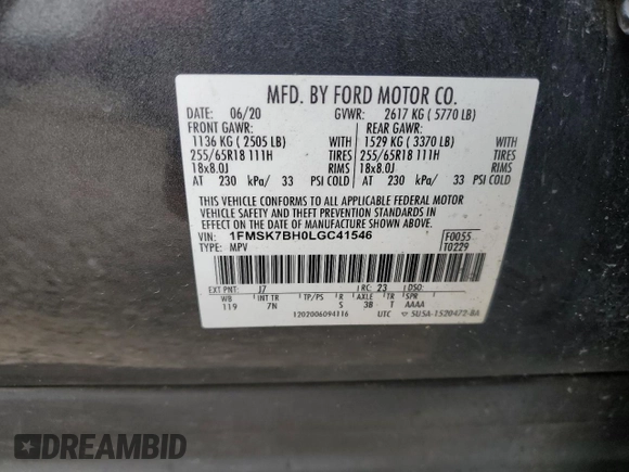 2020 Ford Explorer с VIN 1FMSK7BH0LGC41546, выставлен на аукционе Copart как лот 53848525 с пробегом 137 653 миль миль и Чистый • Clean title. История ставок и продаж доступна на DreamBid. Изображение 13.