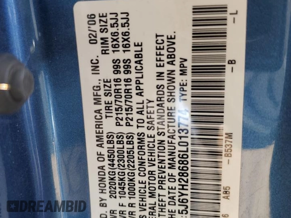 2006 Honda Element EX with VIN 5J6YH28686L013774, listed as a Copart auction lot 47295225 with 185,935 mi miles and Salvage Title. Bid and sale history available at DreamBid. Image 15.