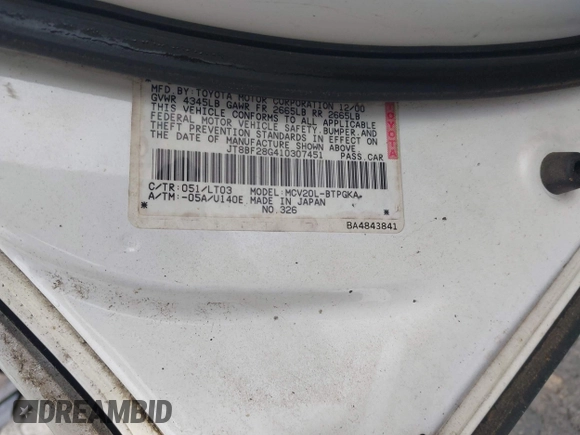 2001 Lexus ES 300 z VIN JT8BF28G410307451, wystawiony jako IAAI lot #42369871 z przebiegiem 290 620 mil mil oraz . Historia ofert i sprzedaży dostępna na DreamBid. Obrazek 9.