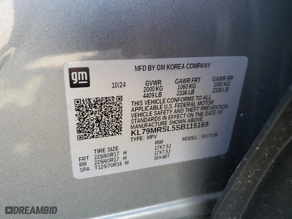 2025 Chevrolet TrailBlazer LT with VIN KL79MRSL5SB115169, listed as a Copart auction lot 47155335 with 3,083 mi miles and Salvage Title. Bid and sale history available at carsss.com. Image 13.