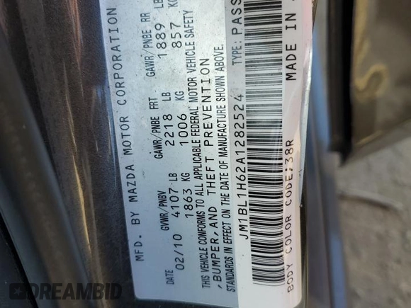 2010 Mazda 3 S Sport with VIN JM1BL1H62A1282524, listed as a Copart auction lot 52634525 with 149,301 mi miles and Salvage Title. Bid and sale history available at DreamBid. Image 12.
