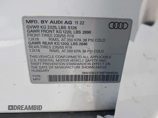 2023 Audi Q3 S line Premium with VIN WA1DECF35P1064930, listed as a IAAI auction lot 41872539 with 20,059 mi miles. Bid and sale history available at carsss.com. Image 9.