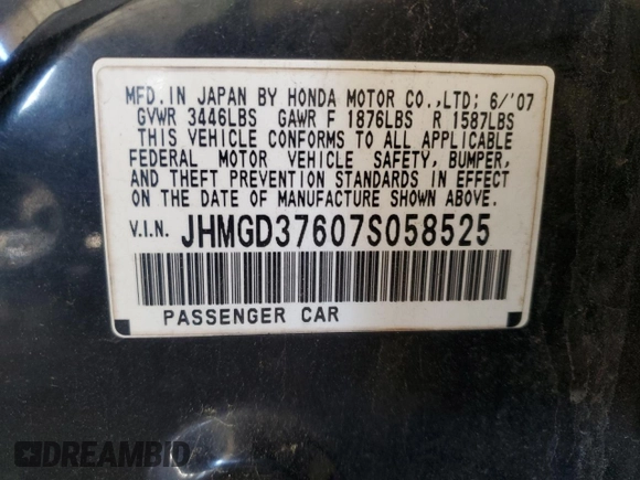 2007 Honda Fit Sport with VIN JHMGD37607S058525, listed as a Copart auction lot 51930865 with 253,811 mi miles and Salvage Title. Bid and sale history available at carsss.com. Image 14.