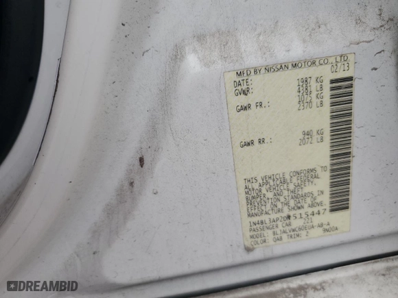 2013 Nissan Altima 3.5 SL with VIN 1N4BL3AP2DN515447, listed as a Copart auction lot 53807925 with 205,362 mi miles and Salvage Title. Bid and sale history available at carsss.com. Image 12.