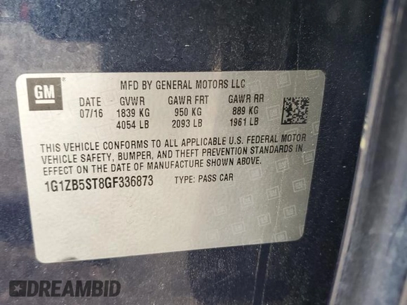 2016 Chevrolet Malibu LS z VIN 1G1ZB5ST8GF336873, wystawiony jako Copart lot #55745815 z przebiegiem 115 987 mil mil oraz Szkoda całkowita • Salvage title. Historia ofert i sprzedaży dostępna na DreamBid. Obrazek 12.