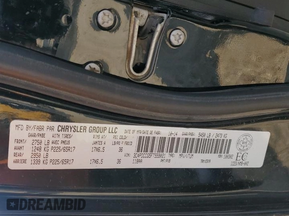 2015 Dodge Journey SXT with VIN 3C4PDCCG5FT559021, listed as a Copart auction lot 60101335 with 323,930 mi miles and Salvage title. Bid and sale history available at DreamBid. Image 13.