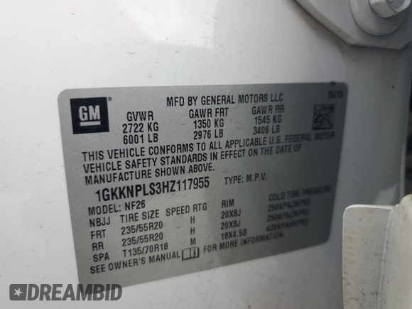 2017 GMC Acadia Denali with VIN 1GKKNPLS3HZ117955, listed as a Copart auction lot 51443175 with 116,142 mi miles and Salvage Title. Bid and sale history available at carsss.com. Image 14.