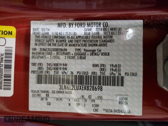 2014 Lincoln MKZ Hybrid with VIN 3LN6L2LUXER828698, listed as a Copart auction lot 52530265 with 90,601 mi miles and Salvage Title. Bid and sale history available at DreamBid. Image 12.