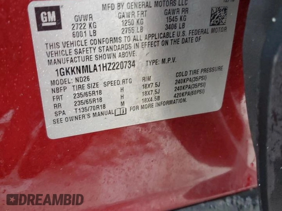 2017 GMC Acadia SLT with VIN 1GKKNMLA1HZ220734, listed as a Copart auction lot 44987905 with 104,611 mi miles and Salvage Title. Bid and sale history available at carsss.com. Image 14.