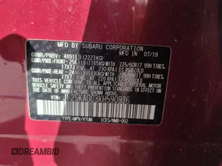 2019 Subaru Forester Premium with VIN JF2SKAGC3KH590936, listed as a Copart auction lot 56383735 with 61,392 mi miles and Salvage title. Bid and sale history available at DreamBid. Image 14.