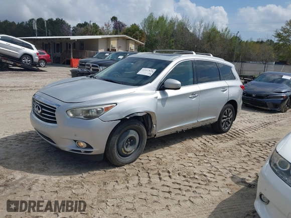 2013 Infiniti JX35 with VIN 5N1AL0MNXDC329872, listed as a IAAI auction lot 41937828 with 122,400 mi miles. Bid and sale history available at carsss.com. Image 2.