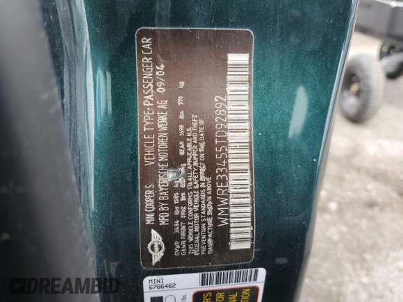 2005 MINI Hardtop S с VIN WMWRE33455TD92892, выставлен на аукционе Copart как лот 47992575 с пробегом 254 016 миль миль и Чистый • Clean title. История ставок и продаж доступна на DreamBid. Изображение 12.