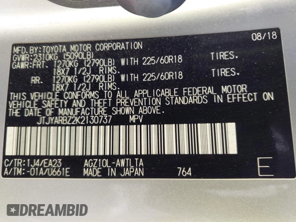 2019 Lexus NX 300 with VIN JTJYARBZ2K2130737, listed as a IAAI auction lot 42564741 with 48,242 mi miles and . Bid and sale history available at DreamBid. Image 9.