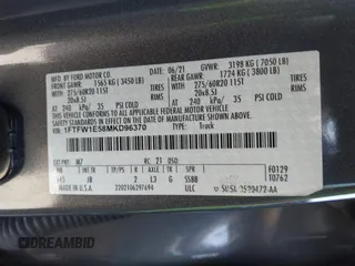 2021 Ford F-150 XL with VIN 1FTFW1E58MKD96370, listed as a IAAI auction lot 41627935 with 60,587 mi miles. Bid and sale history available at carsss.com. Image 9.