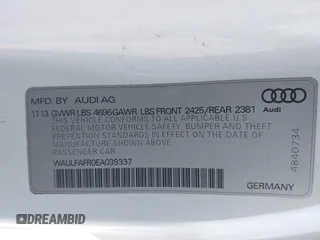 2014 Audi A5 Premium Plus with VIN WAULFAFR0EA039337, listed as a IAAI auction lot 42370262 with 106,097 mi miles and . Bid and sale history available at DreamBid. Image 9.