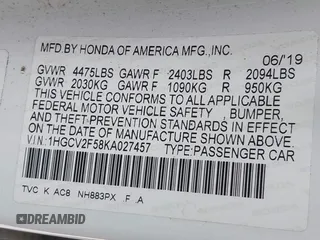 2019 Honda Accord EX-L with VIN 1HGCV2F58KA027457, listed as a IAAI auction lot 39485185 with 47,605 mi miles and . Bid and sale history available at DreamBid. Image 9.