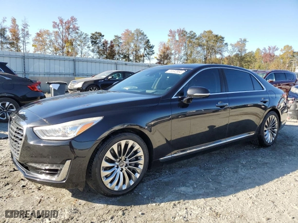 2018 Genesis G90 3.3T Premium with VIN KMHG34JA9JU043049, listed as a Copart auction lot 76592864 with 95,999 mi miles and Salvage Title. Bid and sale history available at carsss.com. Image 1.