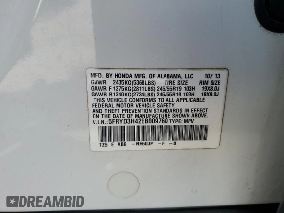 2014 Acura MDX Tech Pkg with VIN 5FRYD3H42EB009760, listed as a Copart auction lot 52945005 with 209,078 mi miles and Salvage Title. Bid and sale history available at carsss.com. Image 13.