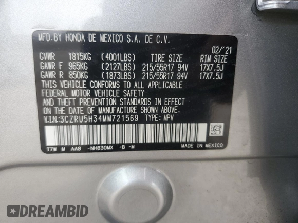 2021 Honda HR-V LX with VIN 3CZRU5H34MM721569, listed as a Copart auction lot 50612705 with 22,146 mi miles and Salvage Title. Bid and sale history available at carsss.com. Image 15.