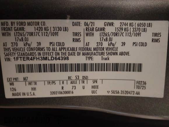 2021 Ford Ranger XL with VIN 1FTER4FH3MLD64398, listed as a IAAI auction lot 41759272 with 41,435 mi miles and . Bid and sale history available at DreamBid. Image 9.