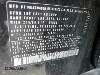 2023 Volkswagen Taos S с VIN 3VVCX7B20PM374049, выставлен на аукционе Copart как лот 52433635 с пробегом 35 724 миль миль и Списание • Salvage title. История ставок и продаж доступна на DreamBid. Изображение 16.