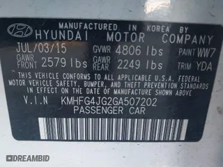2016 Hyundai Azera with VIN KMHFG4JG2GA507202, listed as a IAAI auction lot 41344437 with 116,947 mi miles. Bid and sale history available at carsss.com. Image 9.