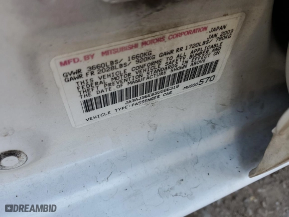 2003 Mitsubishi Lancer LS with VIN JA3AJ36E83U086319, listed as a Copart auction lot 80986464 with 130,043 mi miles and Salvage Title. Bid and sale history available at carsss.com. Image 14.