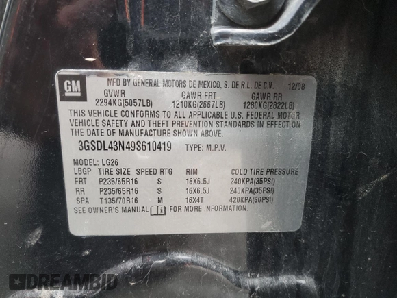 2009 Saturn VUE XE z VIN 3GSDL43N49S610419, wystawiony jako Copart lot #82816824 z przebiegiem 198 559 mil mil oraz Szkoda całkowita • Salvage title. Historia ofert i sprzedaży dostępna na DreamBid. Obrazek 15.