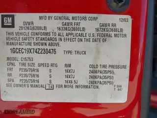2004 Chevrolet Silverado 1500 Work Truck with VIN 1GCEC19X74Z230476, listed as a IAAI auction lot 41802123 with 242,453 mi miles. Bid and sale history available at carsss.com. Image 9.