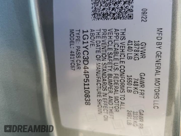 2023 Chevrolet Corvette 3LT z VIN 1G1YC3D44P5110838, wystawiony jako Copart lot #65185045 z przebiegiem 21 220 mil mil oraz Nie do naprawy • Non repairable. Historia ofert i sprzedaży dostępna na DreamBid. Obrazek 12.