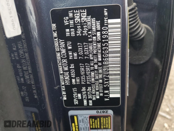 2016 Hyundai Santa Fe z VIN 5XYZU3LB6GG351980, wystawiony jako Copart lot #55326225 z przebiegiem 60 007 mil mil oraz Szkoda całkowita • Salvage title. Historia ofert i sprzedaży dostępna na DreamBid. Obrazek 12.