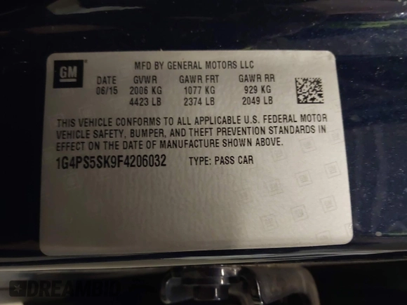2015 Buick Verano Group with VIN 1G4PS5SK9F4206032, listed as a IAAI auction lot 42049548 with 87,810 mi miles and . Bid and sale history available at DreamBid. Image 9.