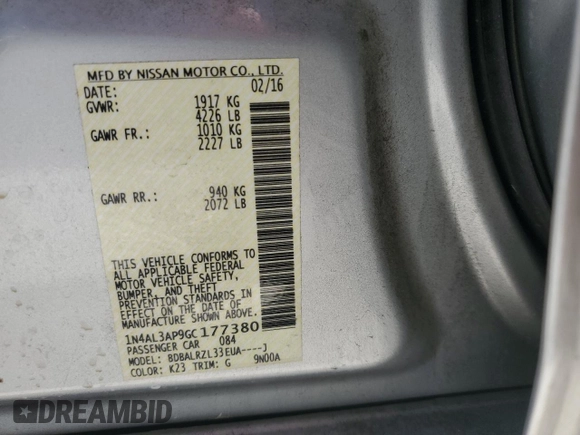 2016 Nissan Altima S z VIN 1N4AL3AP9GC177380, wystawiony jako Copart lot #50144645 z przebiegiem 113 037 mil mil oraz Szkoda całkowita • Salvage title. Historia ofert i sprzedaży dostępna na DreamBid. Obrazek 13.