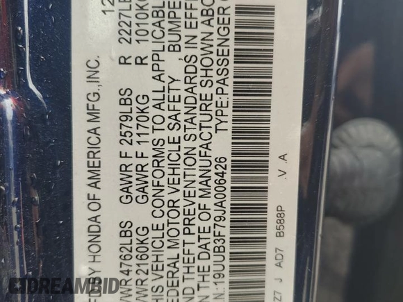 2018 Acura TLX Advance with VIN 19UUB3F79JA006426, listed as a Copart auction lot 63210485 with 64,145 mi miles and Salvage title. Bid and sale history available at DreamBid. Image 12.