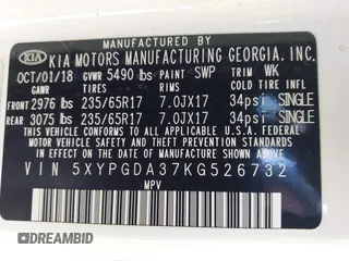 2019 Kia Sorento LX with VIN 5XYPGDA37KG526732, listed as a IAAI auction lot 41708039 with 75,963 mi miles. Bid and sale history available at carsss.com. Image 9.
