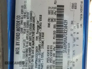 2012 Ford Fusion SE with VIN 3FAHP0HA7CR258439, listed as a Copart auction lot 56538845 with Not provided miles and Salvage title. Bid and sale history available at DreamBid. Image 13.