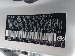 2021 Toyota Corolla LE with VIN 5YFEPMAE3MP150182, listed as a IAAI auction lot 41856527 with 87,782 mi miles and . Bid and sale history available at DreamBid. Image 9.