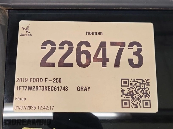 2019 Ford F-250 XL с VIN 1FT7W2BT3KEC61743, выставлен на аукционе IAAI как лот 41980684 с пробегом 127 882 миль миль и . История ставок и продаж доступна на DreamBid. Изображение 1.