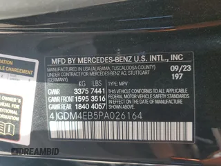 2023 Mercedes-Benz EQS with VIN 4JGDM4EB5PA026164, listed as a Copart auction lot 70191564 with 7,781 mi miles and Salvage Title. Bid and sale history available at carsss.com. Image 14.