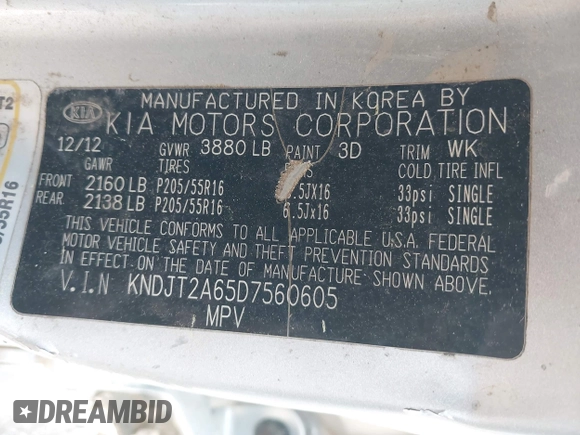 2013 Kia Soul + z VIN KNDJT2A65D7560605, wystawiony jako IAAI lot #41908807 z przebiegiem 186 810 mil mil oraz . Historia ofert i sprzedaży dostępna na DreamBid. Obrazek 9.