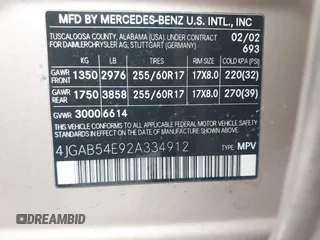 2002 Mercedes-Benz M 320/430/500 с VIN 4JGAB54E92A334912, выставлен на аукционе IAAI как лот 41825224 с пробегом 172 579 миль миль и . История ставок и продаж доступна на DreamBid. Изображение 9.