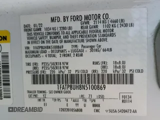 2022 Ford Mustang EcoBoost with VIN 1FATP8UH8N5100869, listed as a Copart auction lot 42118565 with 0 mi miles and Non Repairable. Bid and sale history available at carsss.com. Image 13.
