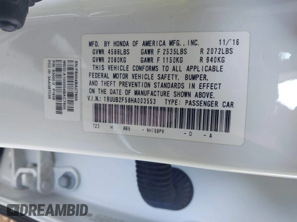 2017 Acura TLX V6 w/Technology Pkg with VIN 19UUB2F58HA003553, listed as a IAAI auction lot 41831368 with 116,065 mi miles and . Bid and sale history available at DreamBid. Image 9.